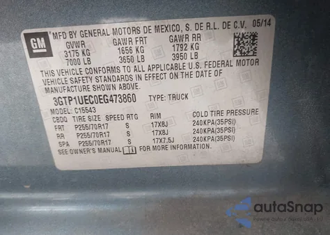 2014 GMC Sierra 1500 Sle z USA, uszkodzony, nr VIN 3GTP1UEC0EG473860